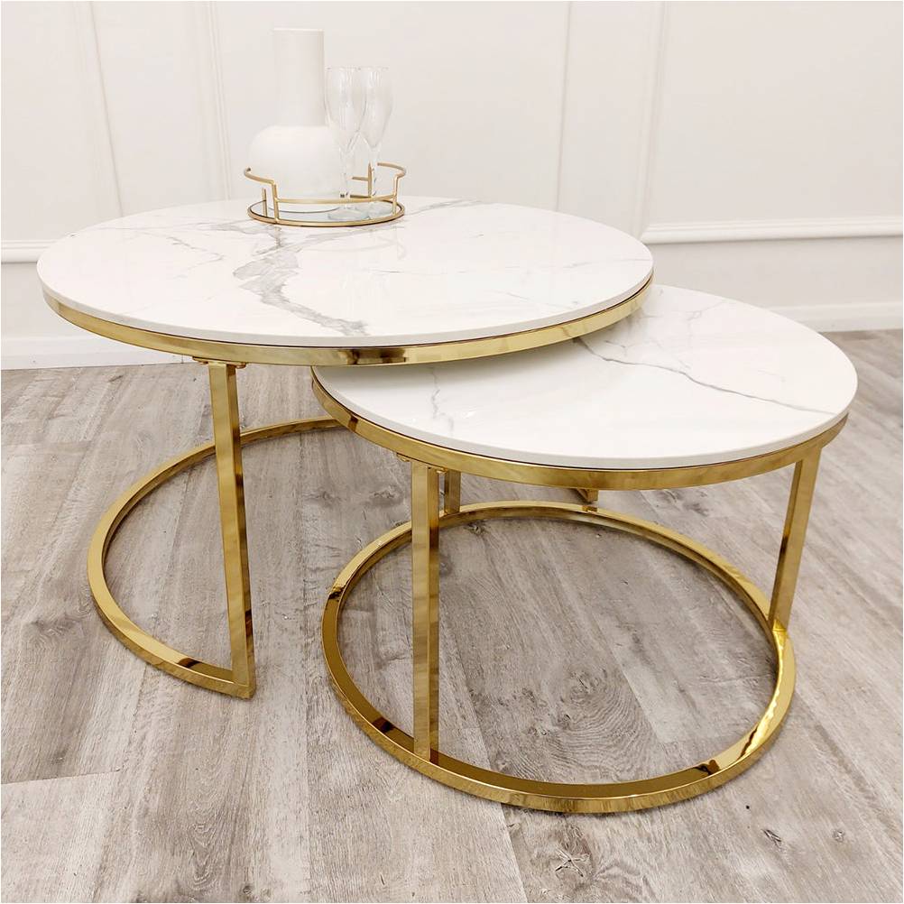 Cato Nest of 2 Short Round Coffee Gold Tables